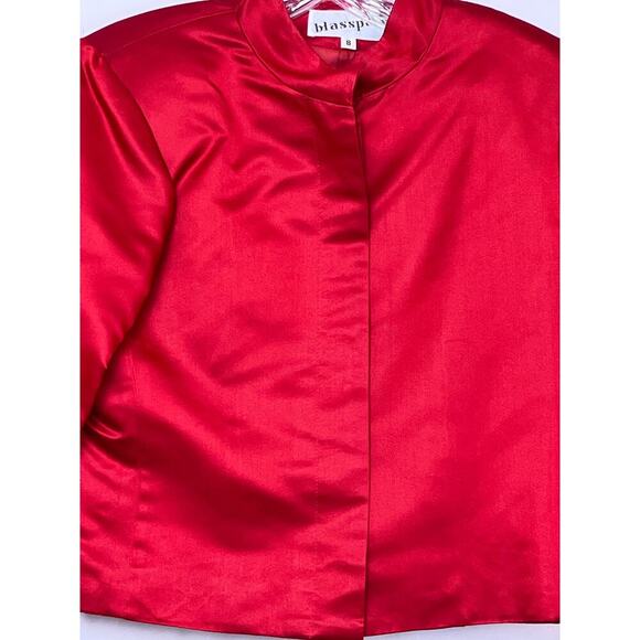 Blassport Women's Size 8 Red Satin Asian Inspired Button Front Cropped Jacket - Picture 8 of 9